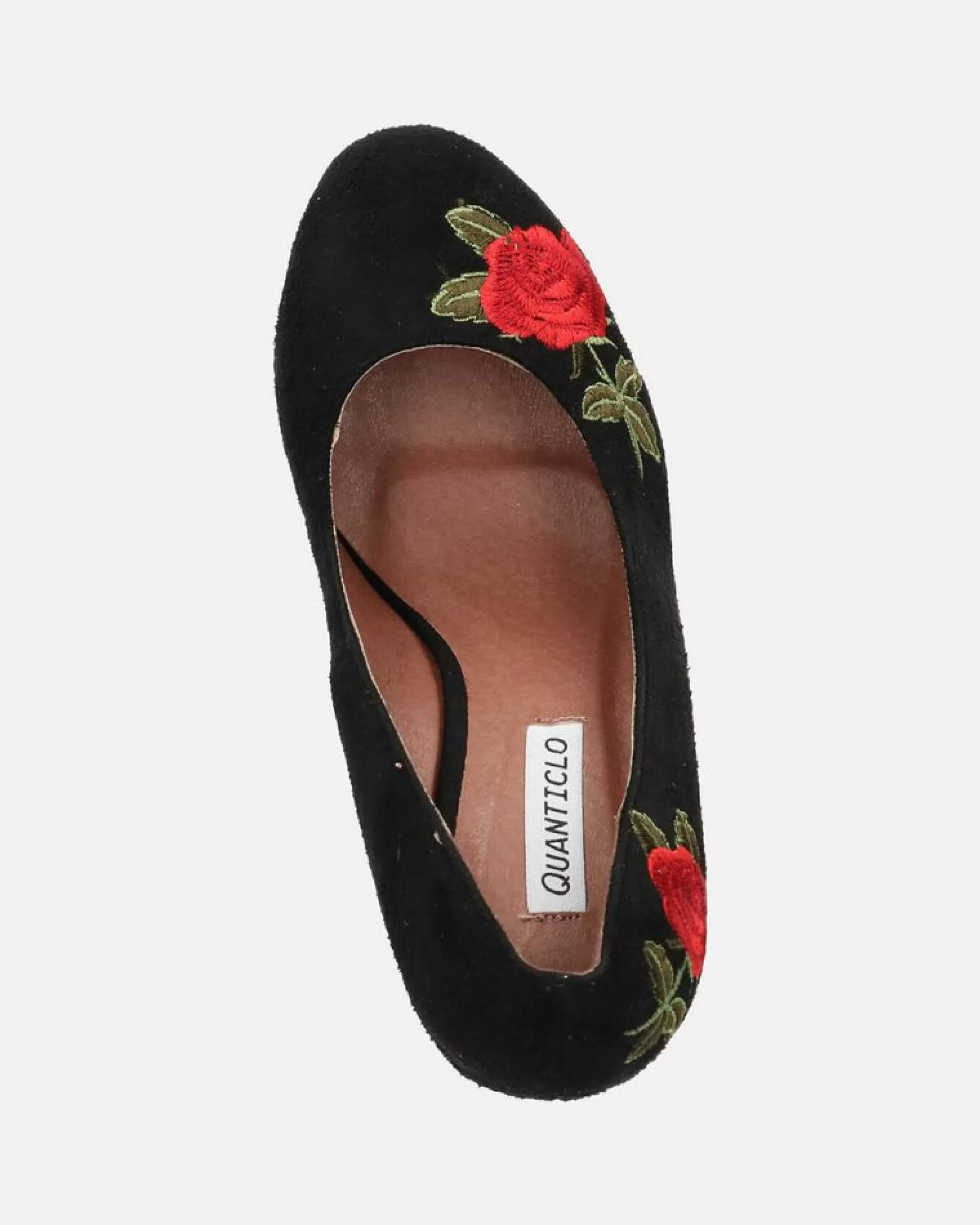 Quanticlo Cher - Tacco Quadrato In Camoscio Nero Con Rose Ricamate Cheap