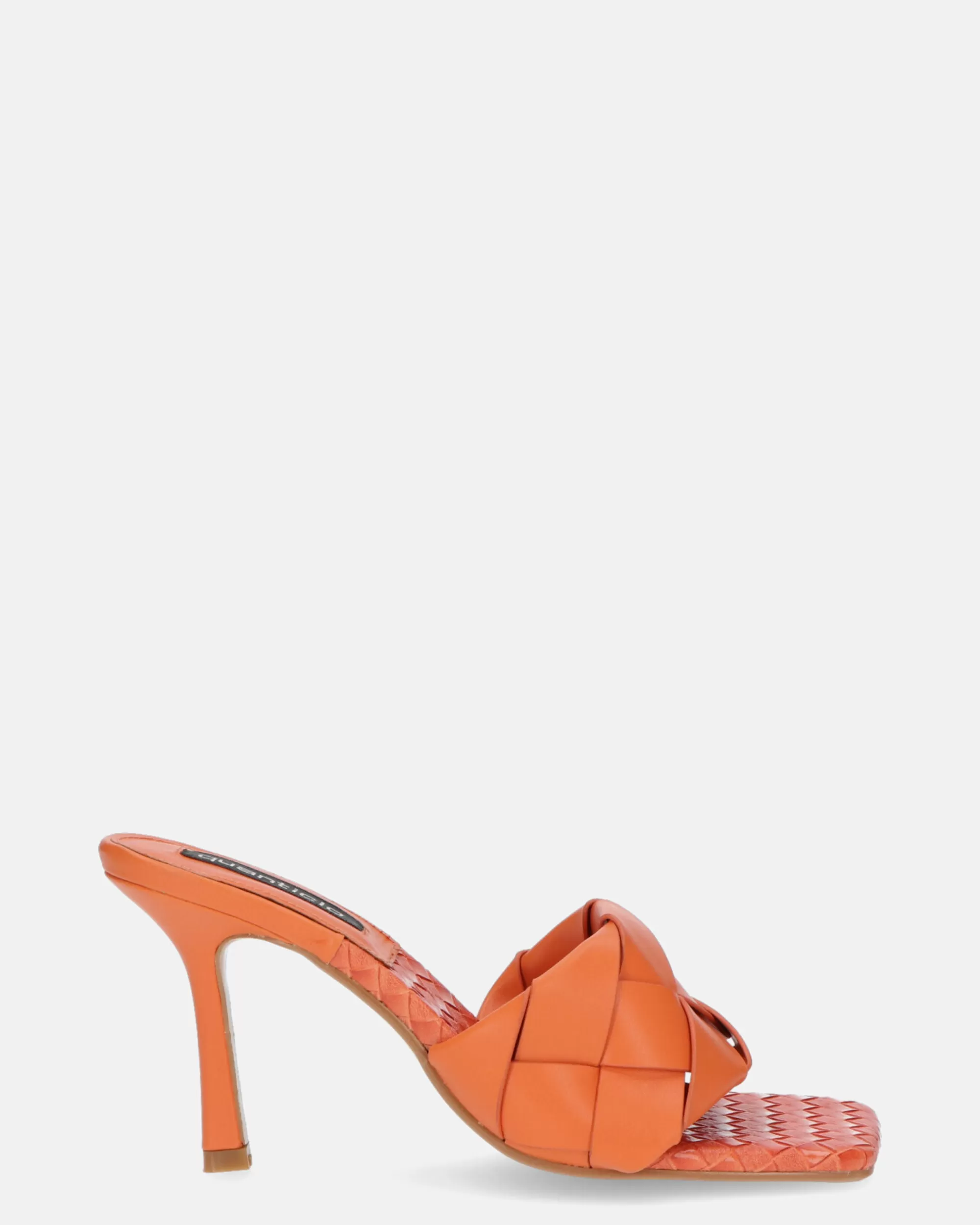 Quanticlo Enrica - Sandalo In Pelle Arancio Intrecciata Con Tacco Best Sale