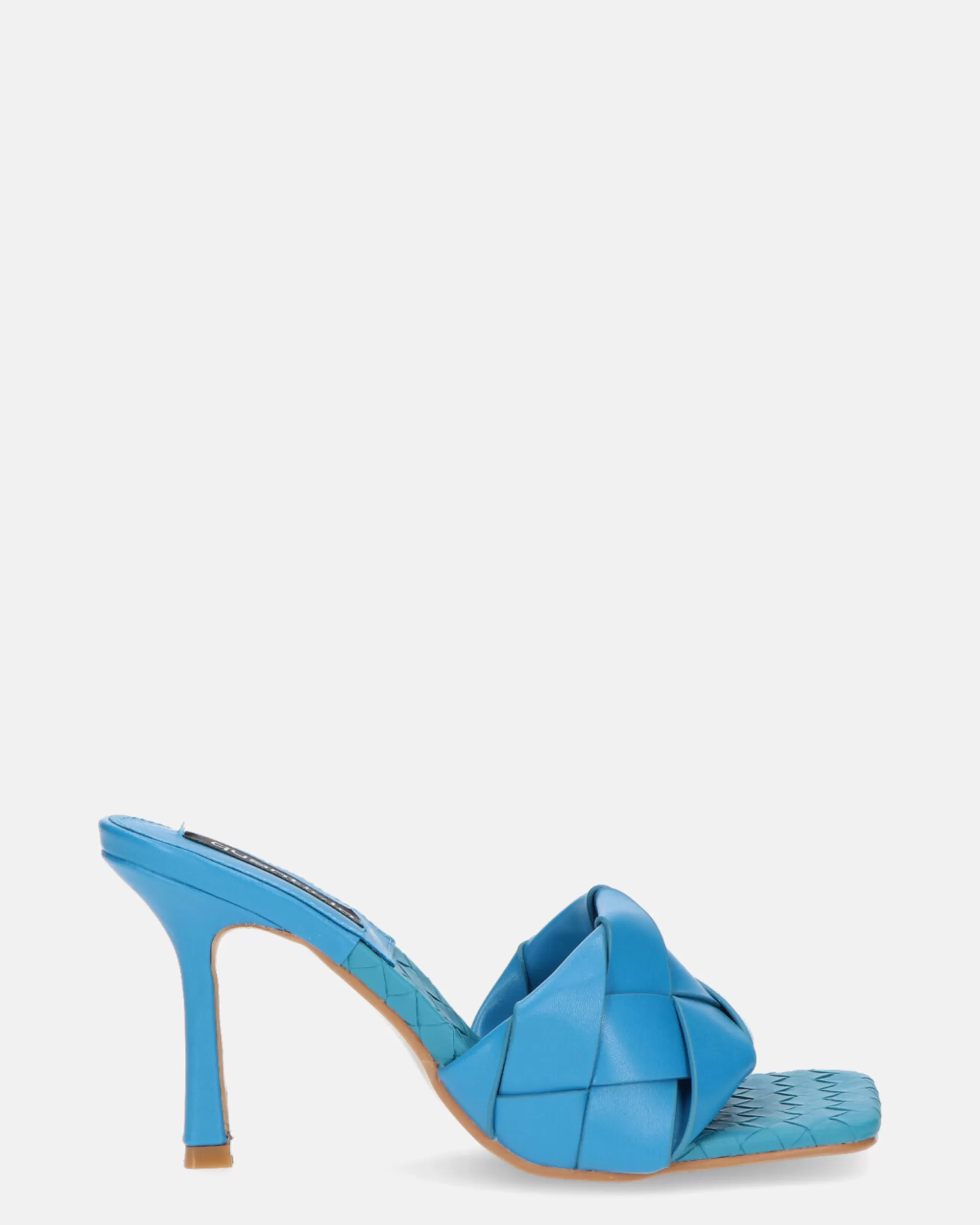 Quanticlo Enrica - Sandalo In Pelle Blu Intrecciata Con Tacco Cheap