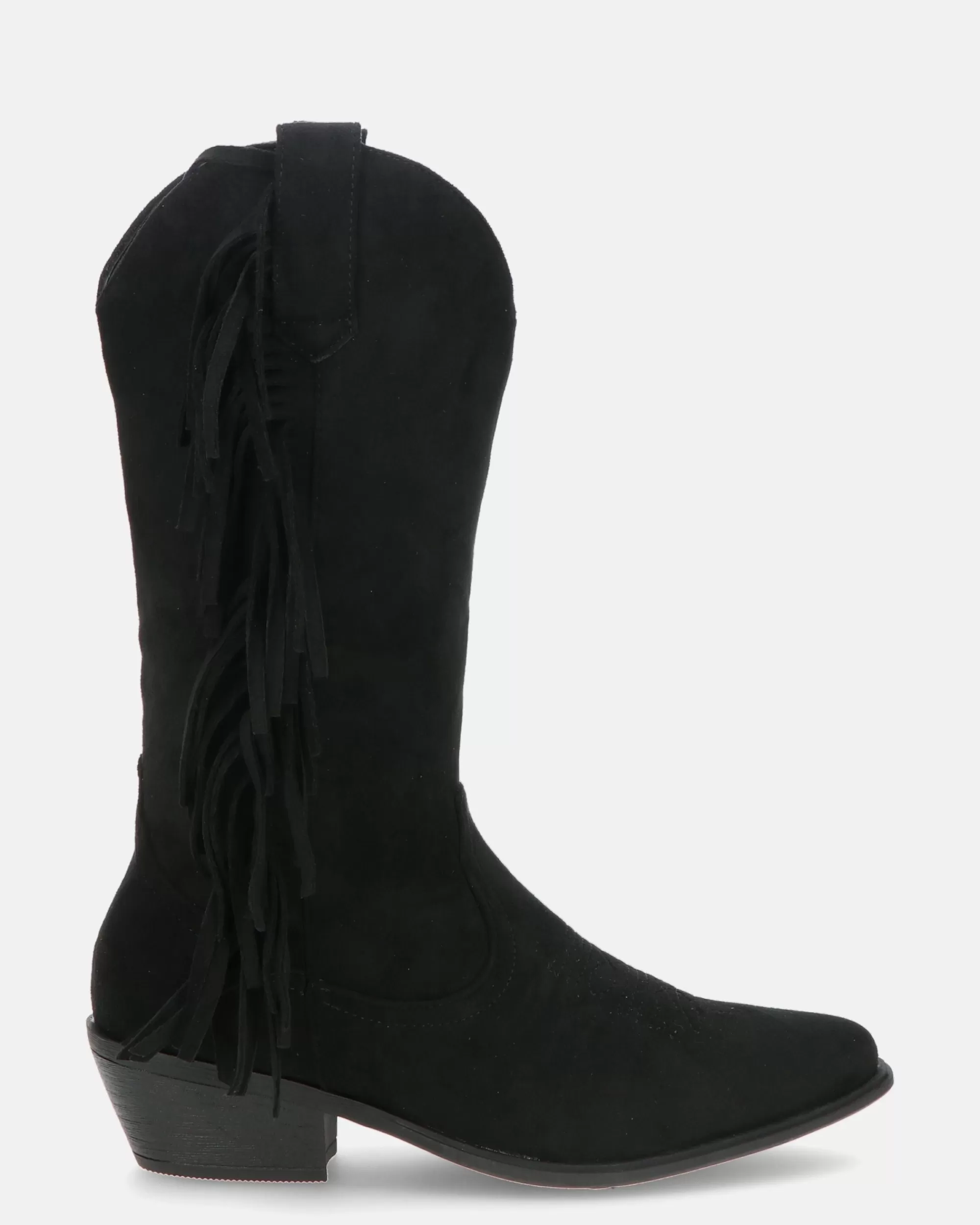 Quanticlo Jadyn - Stivaletto Texano In Camoscio Nero Con Frangette Discount