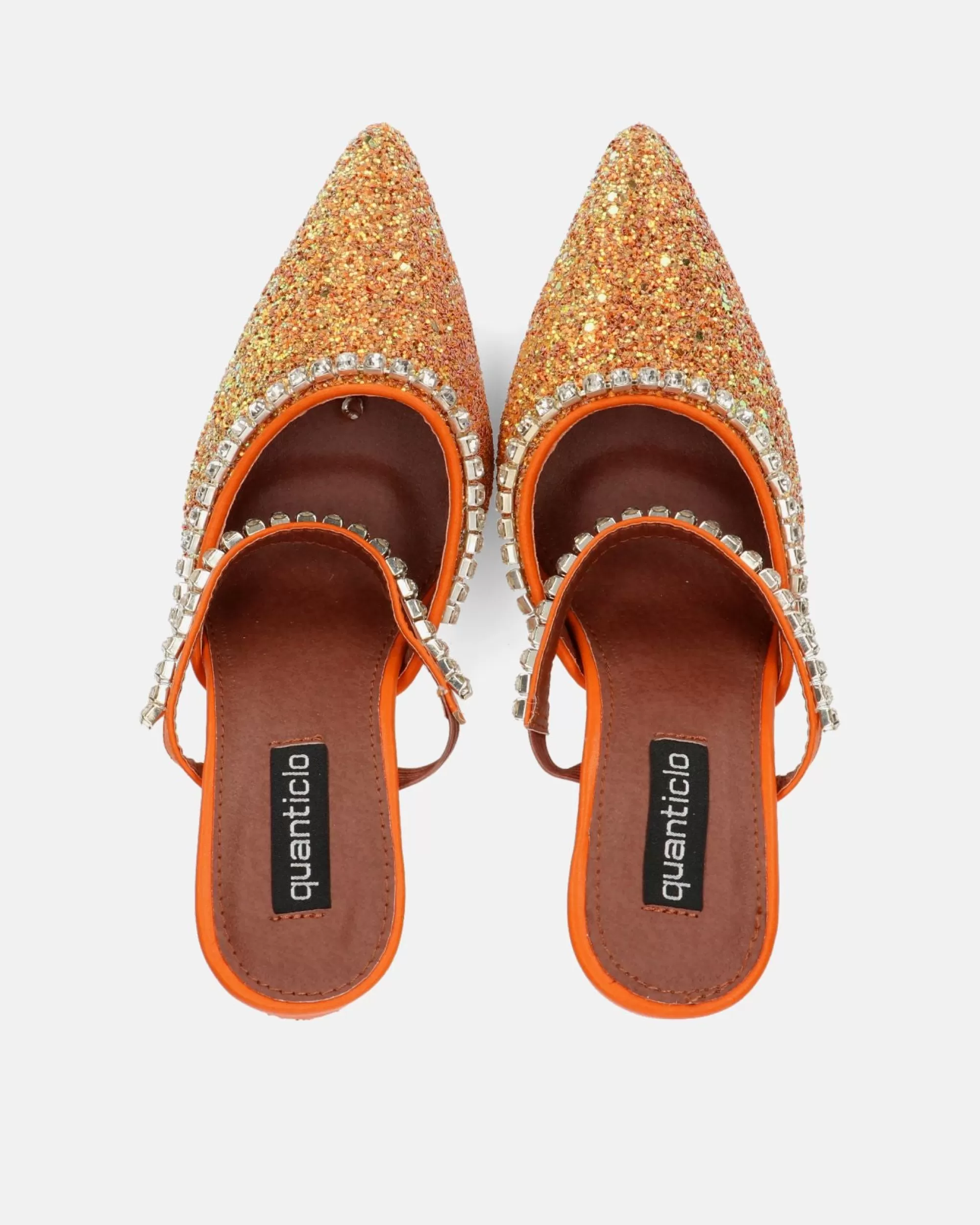 Quanticlo Peral - Scarpa Con Tacco In Glitter Arancio Con Gemme New