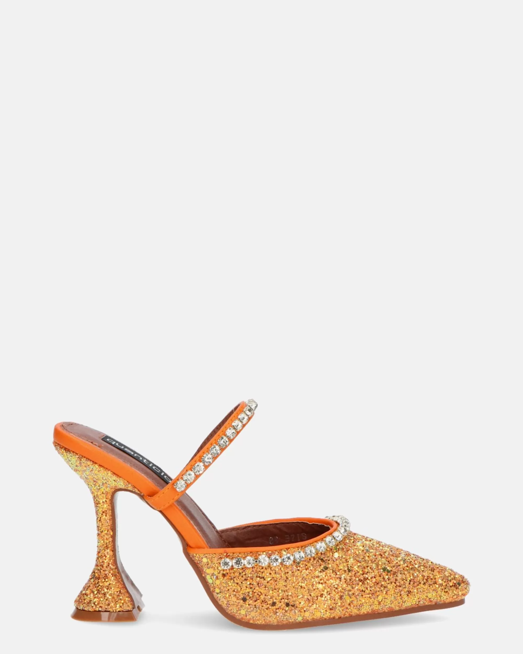 Quanticlo Peral - Scarpa Con Tacco In Glitter Arancio Con Gemme New