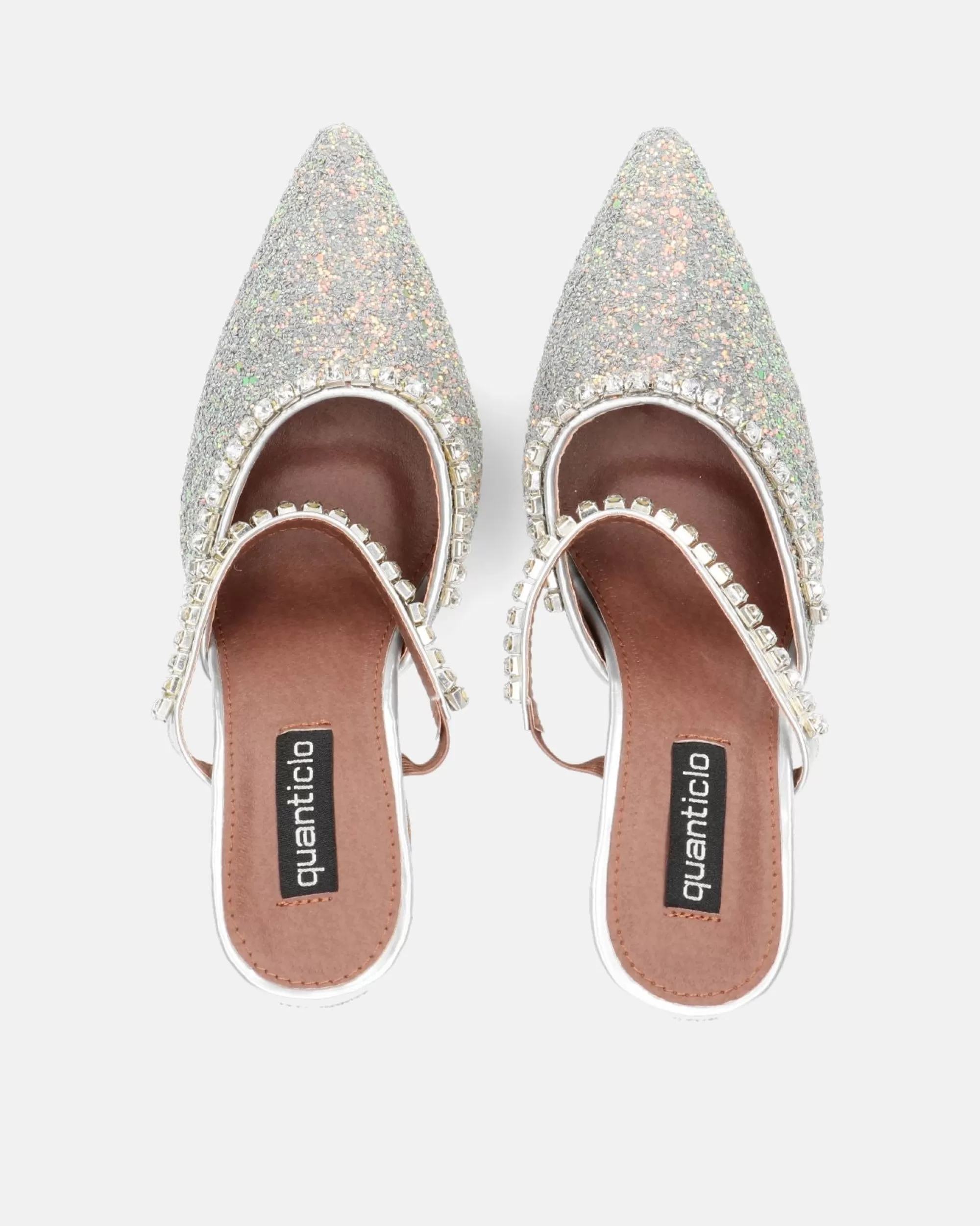 Quanticlo Peral - Scarpa Con Tacco In Glitter Argento Con Gemme Best Sale