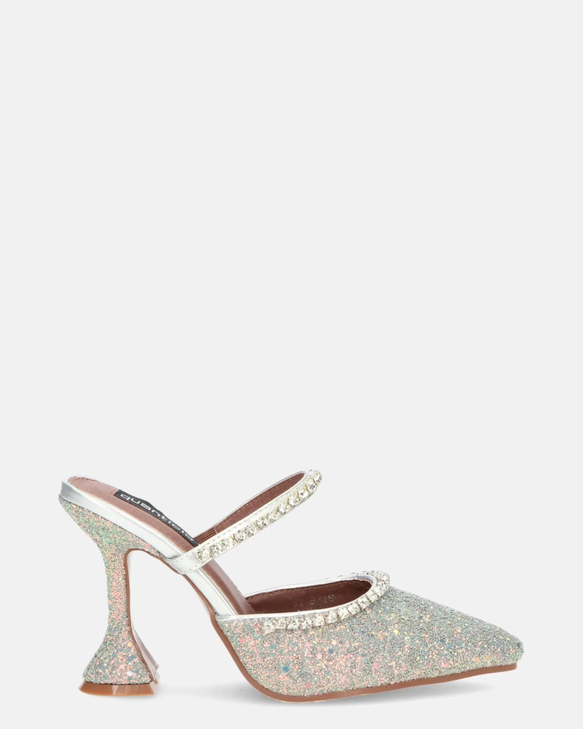 Quanticlo Peral - Scarpa Con Tacco In Glitter Argento Con Gemme Best Sale