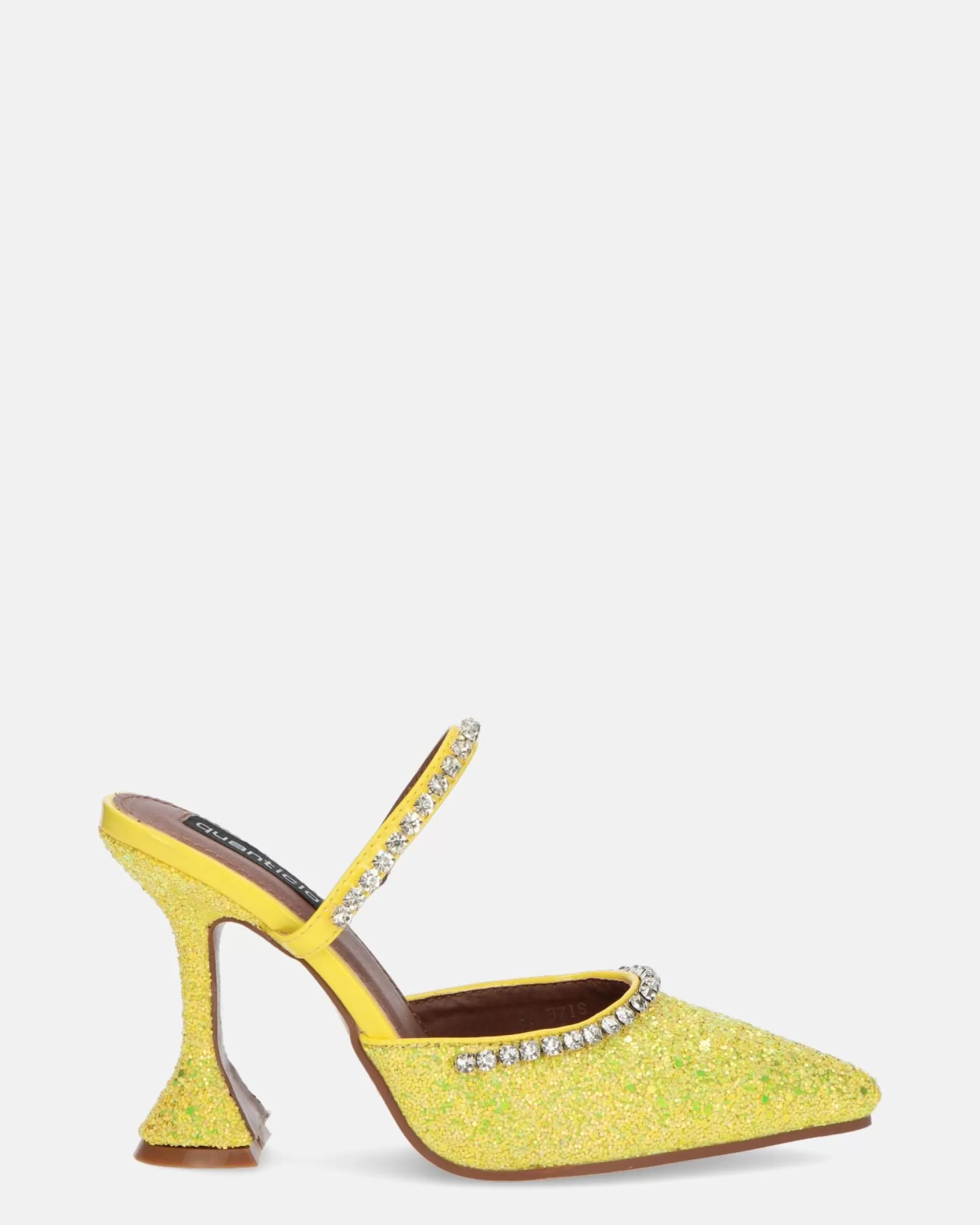 Quanticlo Peral - Scarpa Con Tacco In Glitter Giallo Con Gemme Cheap