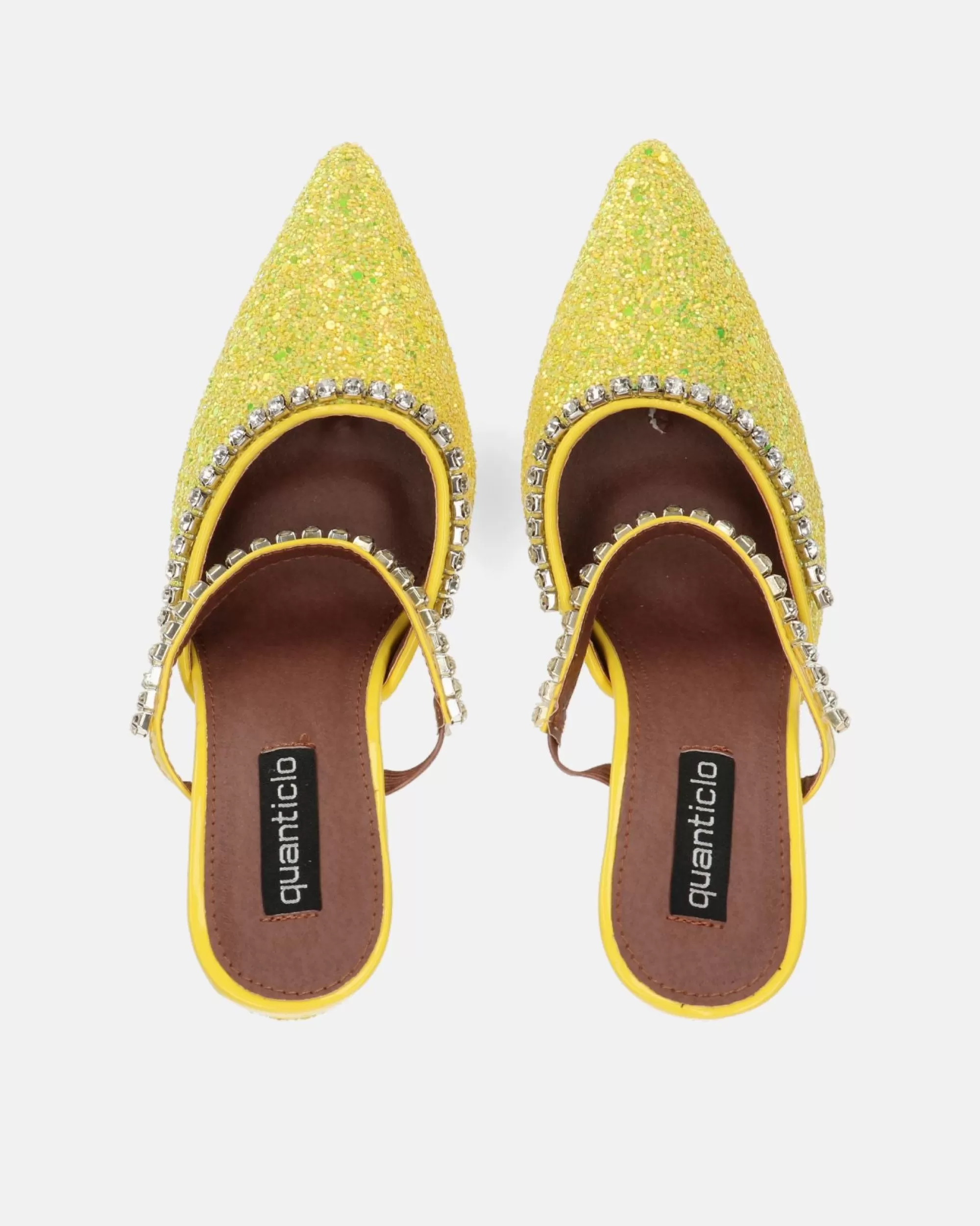 Quanticlo Peral - Scarpa Con Tacco In Glitter Giallo Con Gemme Cheap