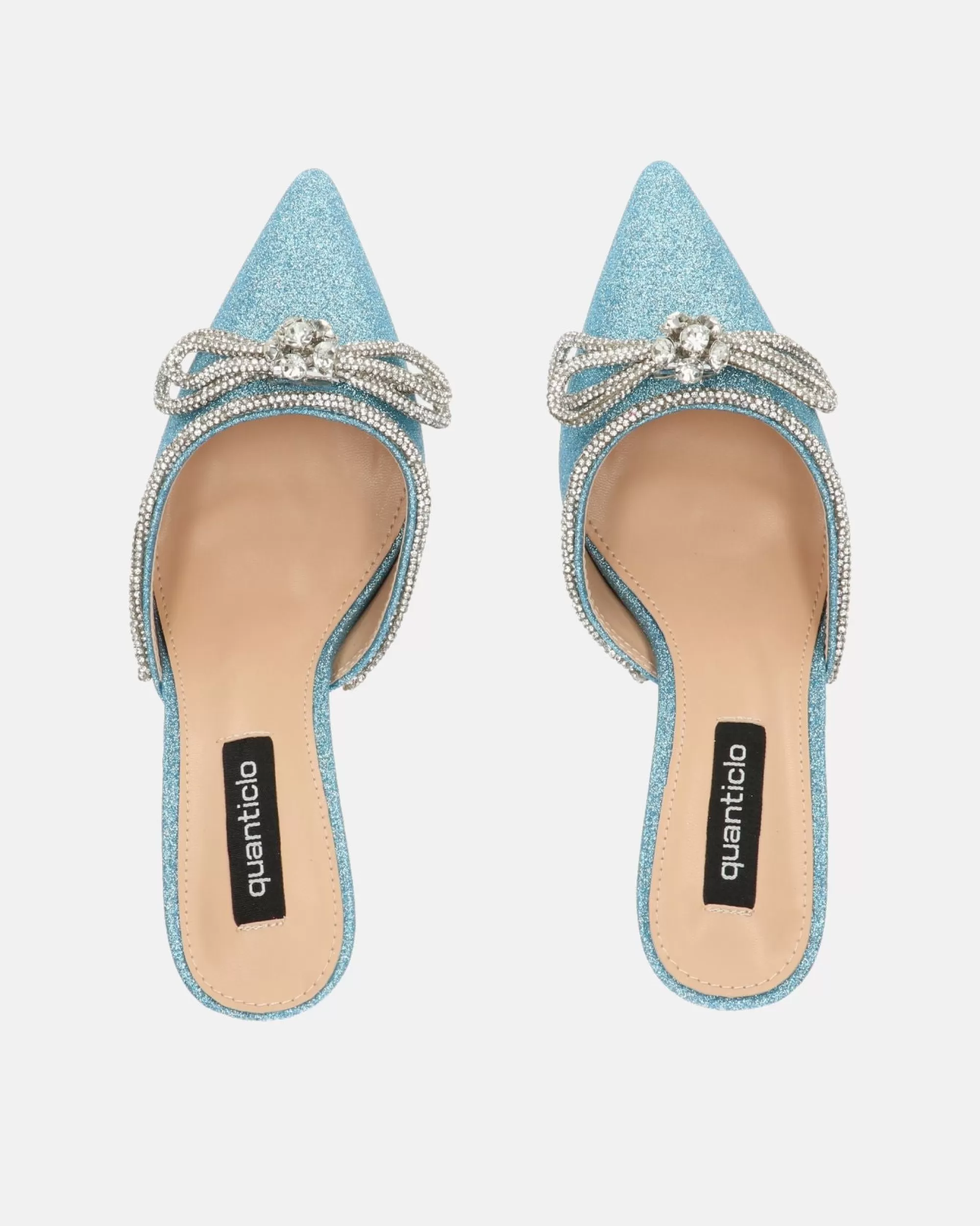 Quanticlo Tabby - Scarpe In Glitter Azzurro Con Fiocco Di Gemme New