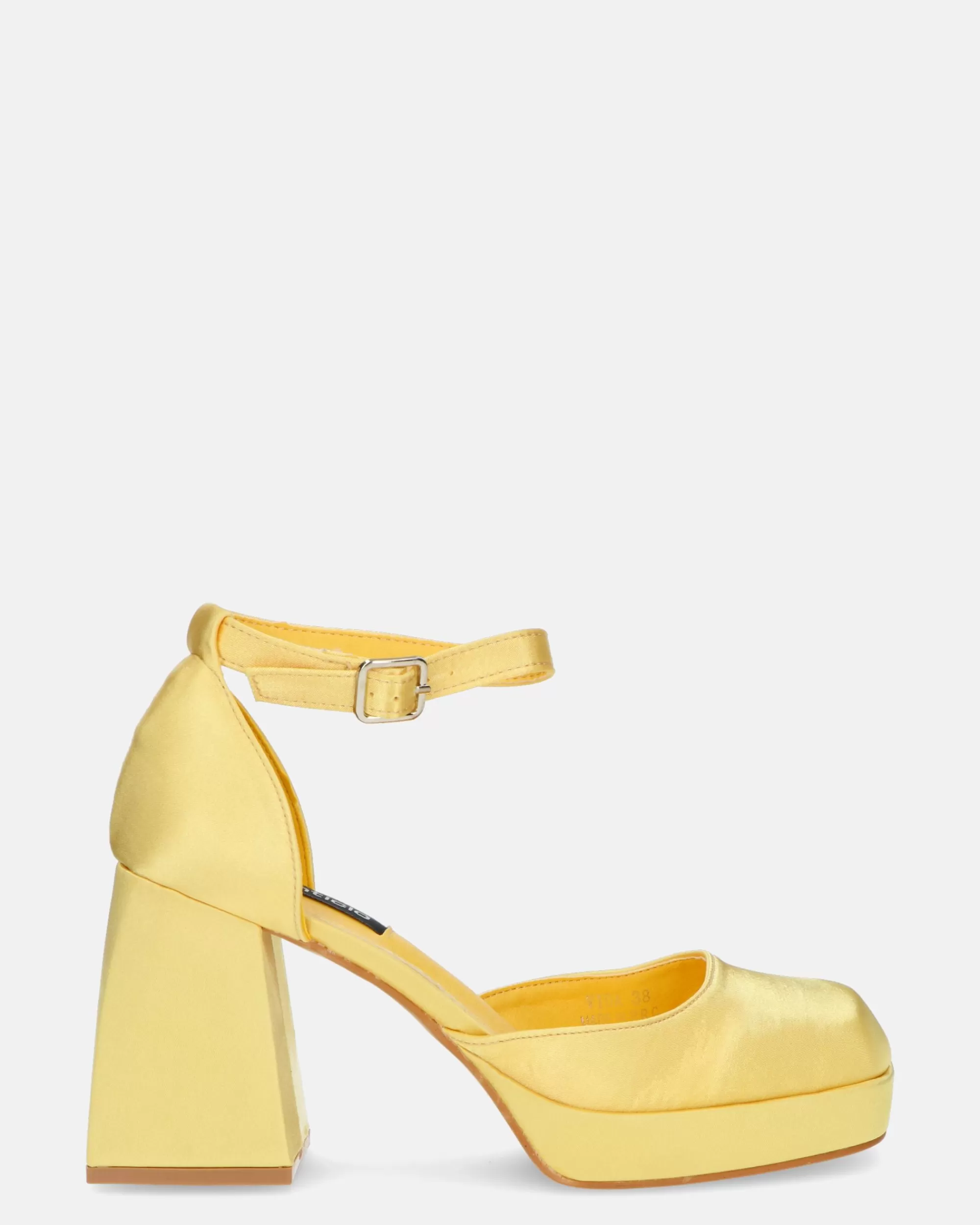 Quanticlo Vida - Scarpe Con Tacco Squadrato In Satin Giallo Shop