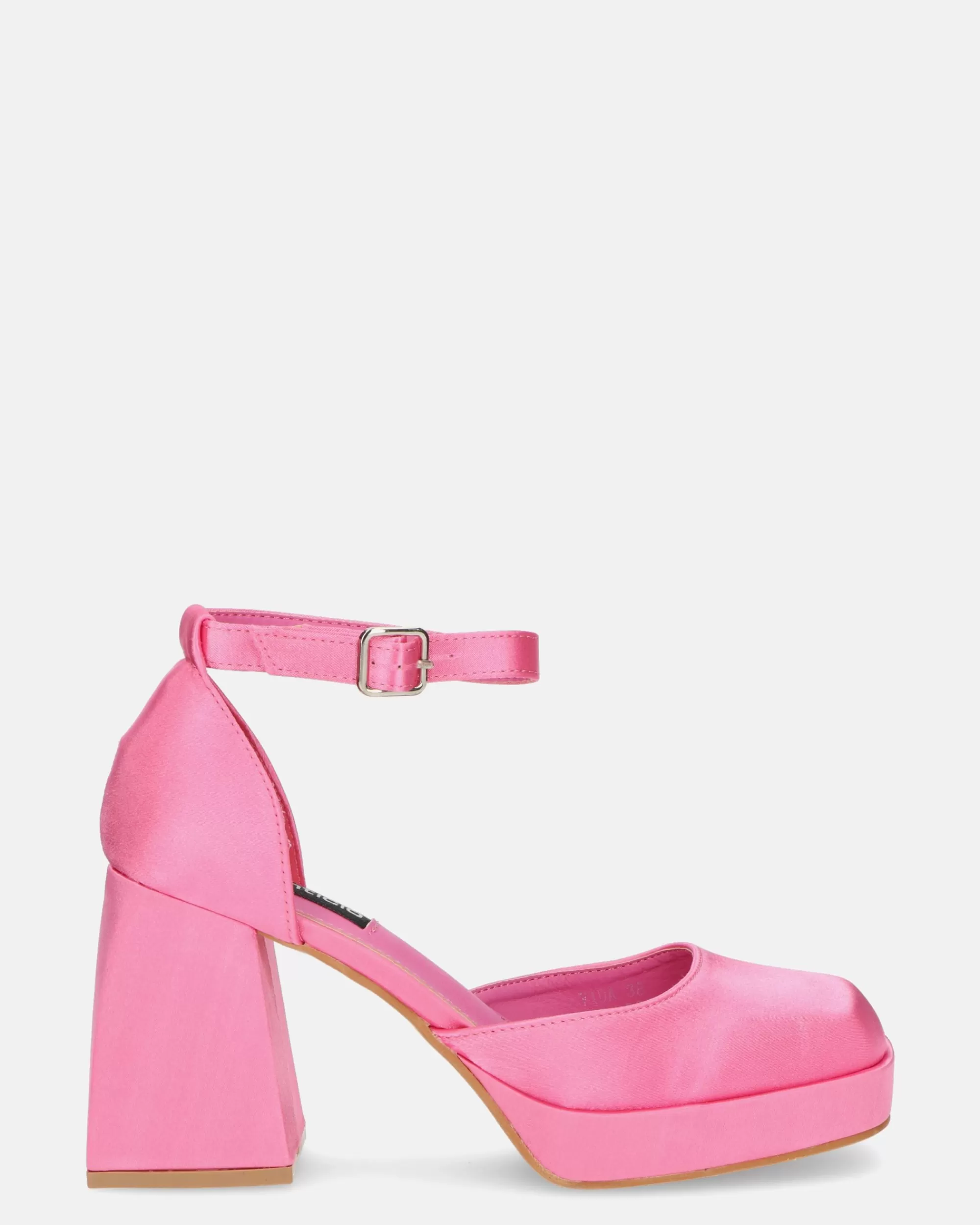 Quanticlo Vida - Scarpe Con Tacco Squadrato In Satin Rosa Hot