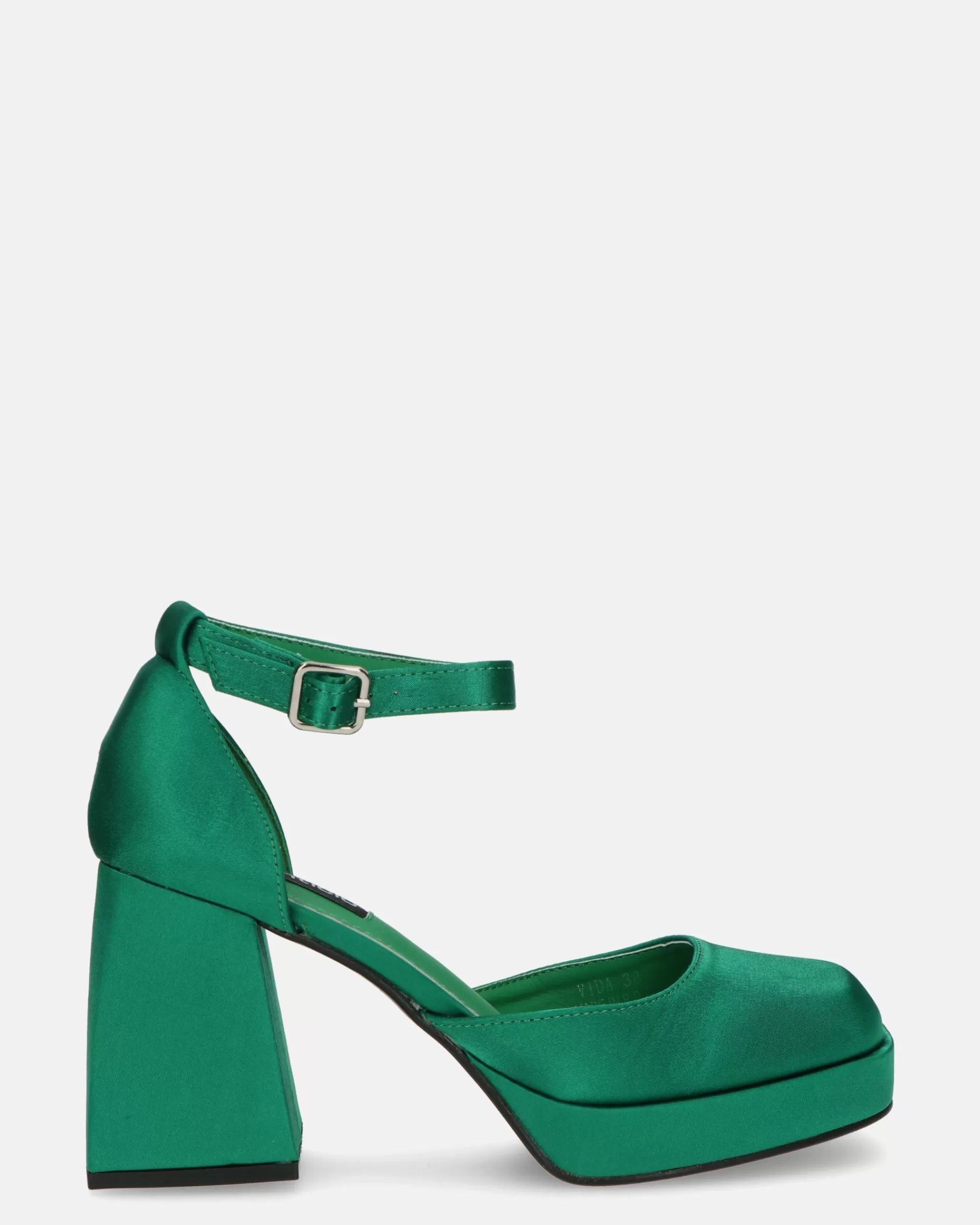 Quanticlo Vida - Scarpe Con Tacco Squadrato In Satin Verde Outlet